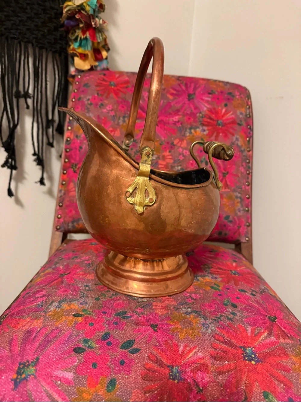 Copper Coal Scuttle with Brass Accents - Copper